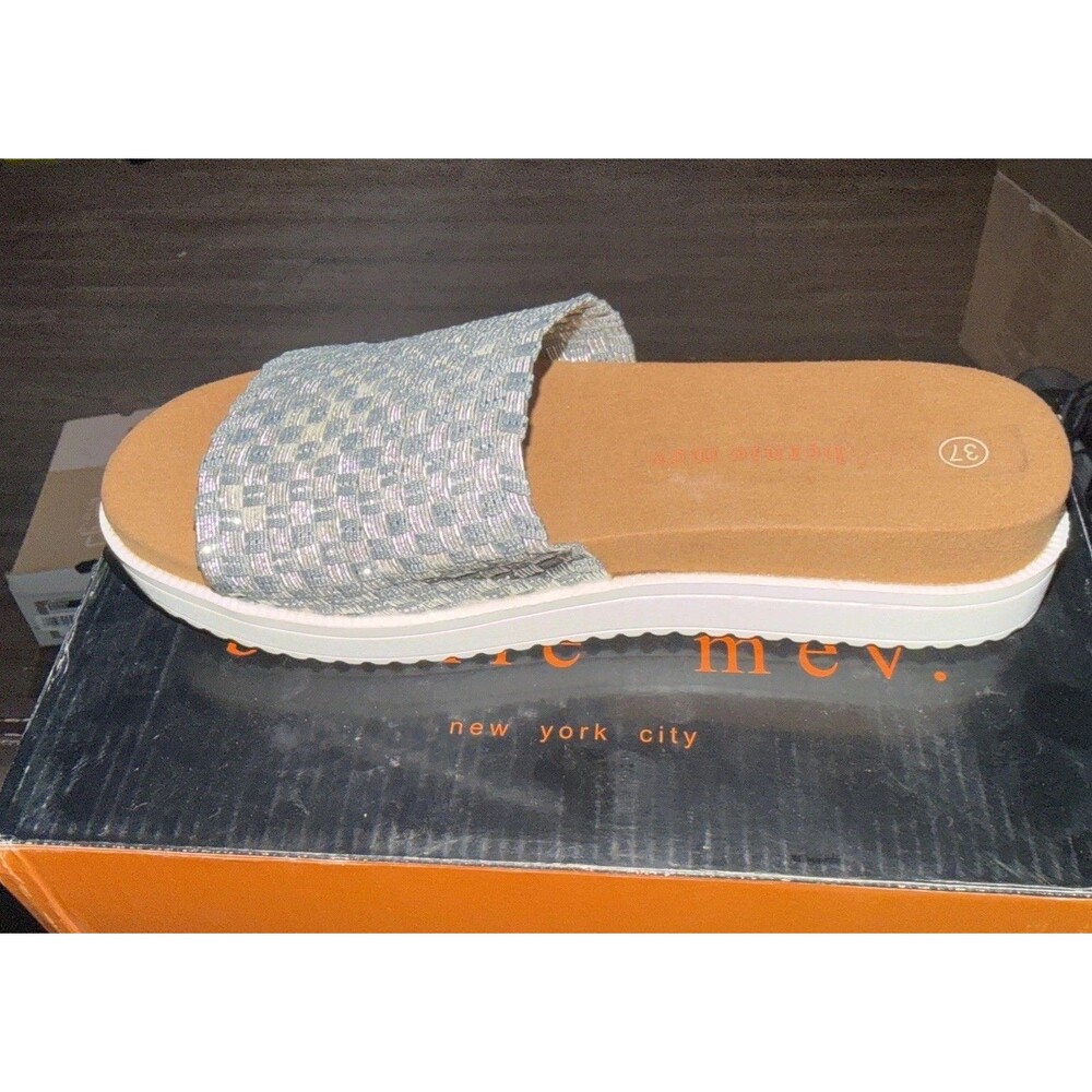 Bernie Mev Silver Woven Slide Slip On Vegan Leather Memory Foam Sandals W 6.5